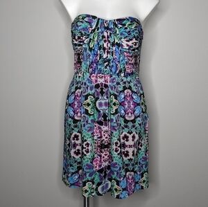 Twelfth Street by Cynthia Vincent purple blue green strapless floral dress L